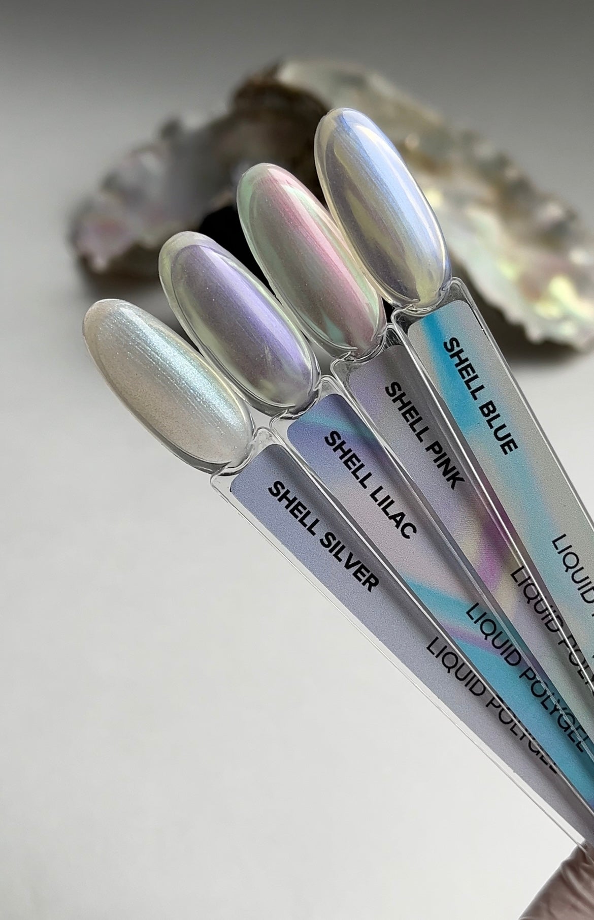 Collection Albi Polygel Liquide Shell — 4 teintes irisées effet coquillage pour prothésiste ongulaire