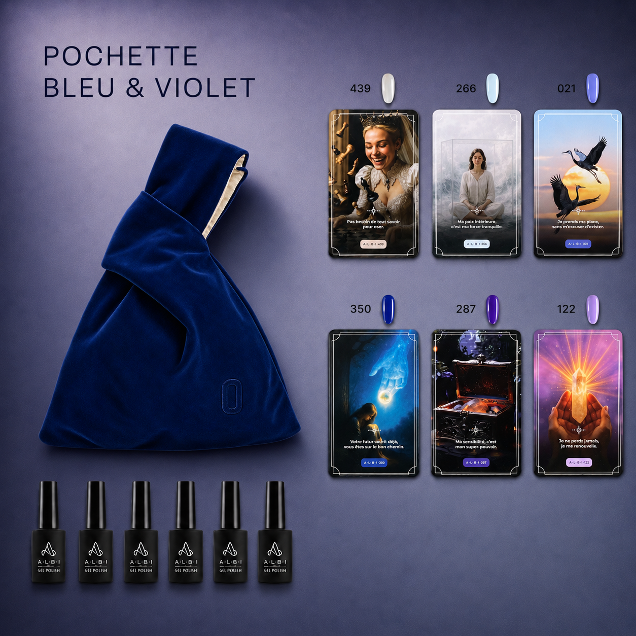 Bleu & violet — Pochette 6 vernis semi-permanents Albi