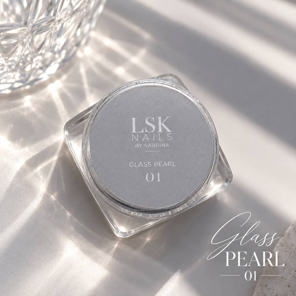 Poudre à frotter Glass Pearl 01 Nails LSK, pot fermé