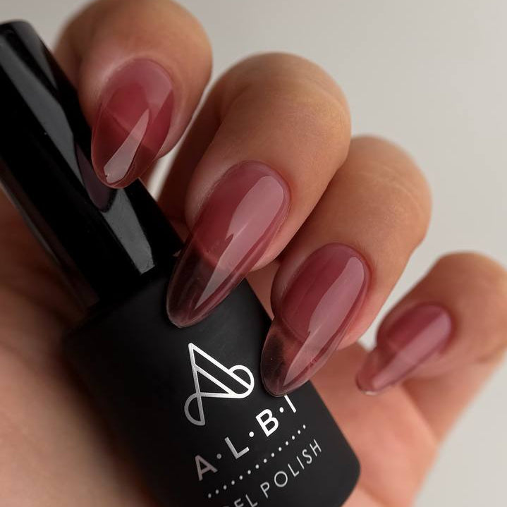 Vitrage 1 Albi rose translucide sur ongles amande, Ongles Pro